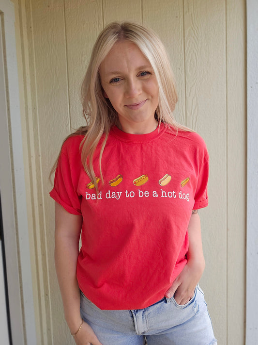 BAD DAY TO BE A HOT DOG Bright Red Vintage Wash Tee