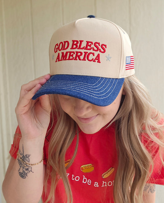 GOD BLESS AMERICA Two-Tone Embroidered Trucker Hat