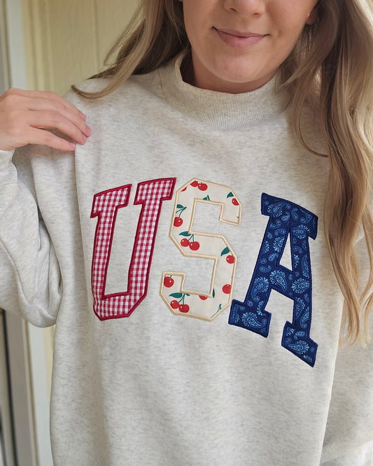 USA Multi Pattern Heather Grey Mockneck Sweatshirt