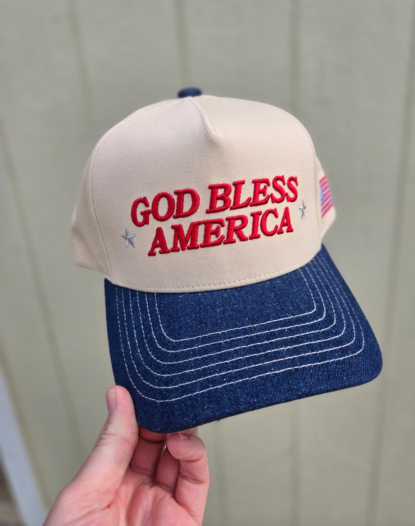 GOD BLESS AMERICA Two-Tone Embroidered Trucker Hat