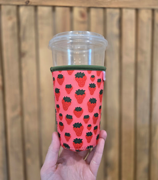STRAWBERRY Pink/Green Iced Coffee Sleeve