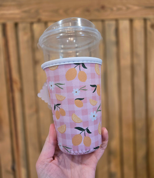 PINK LEMON GINGHAM Iced Coffee Sleeve