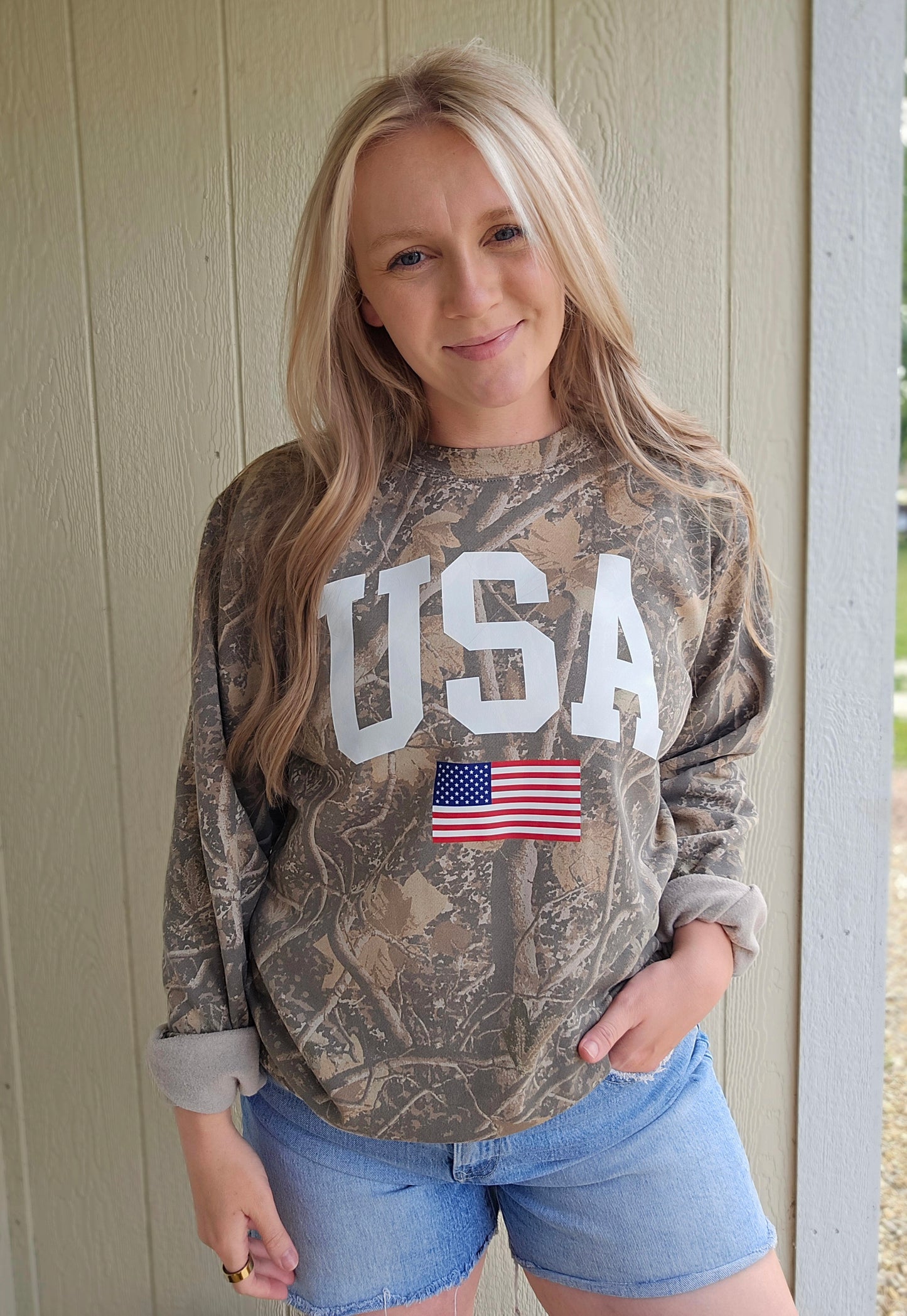 USA Varsity Flag Dark Camo Midweight Crewneck Sweatshirt