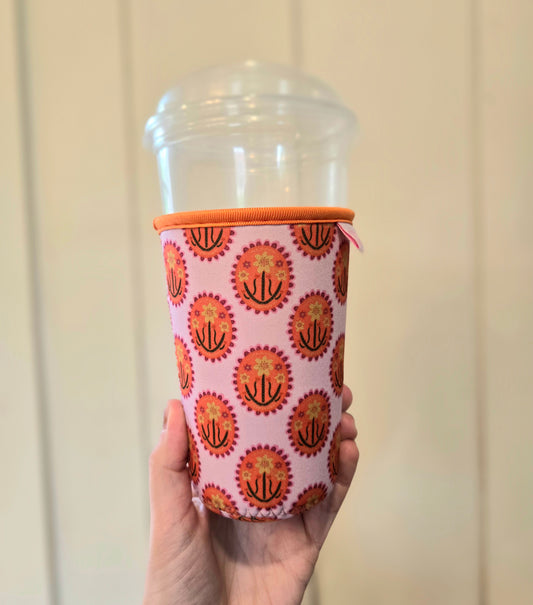 FLORAL STAMP Pink/Orange Iced Coffee Sleeve