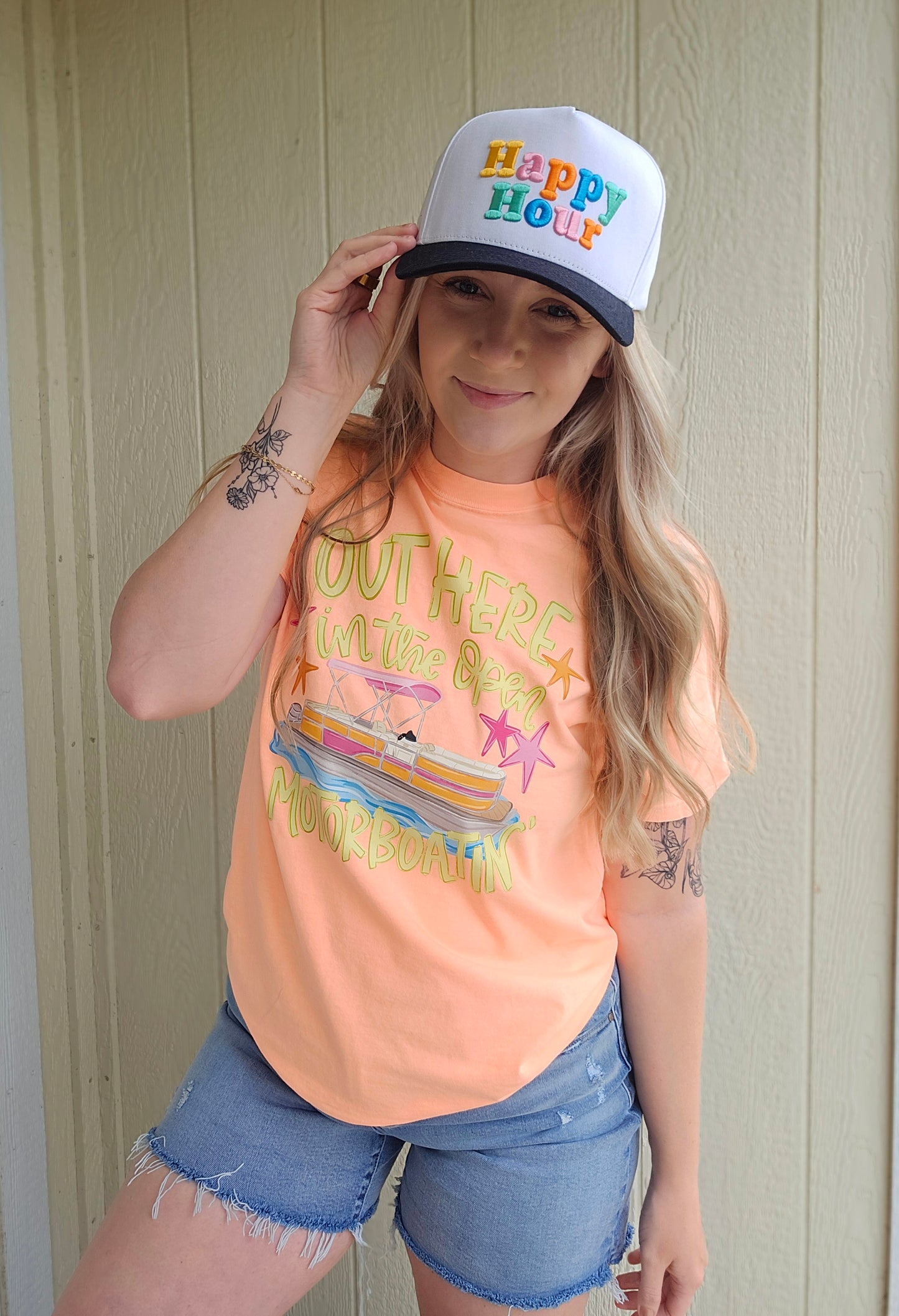 MOTORBOATIN' Neon Peach Vintage Wash Tee
