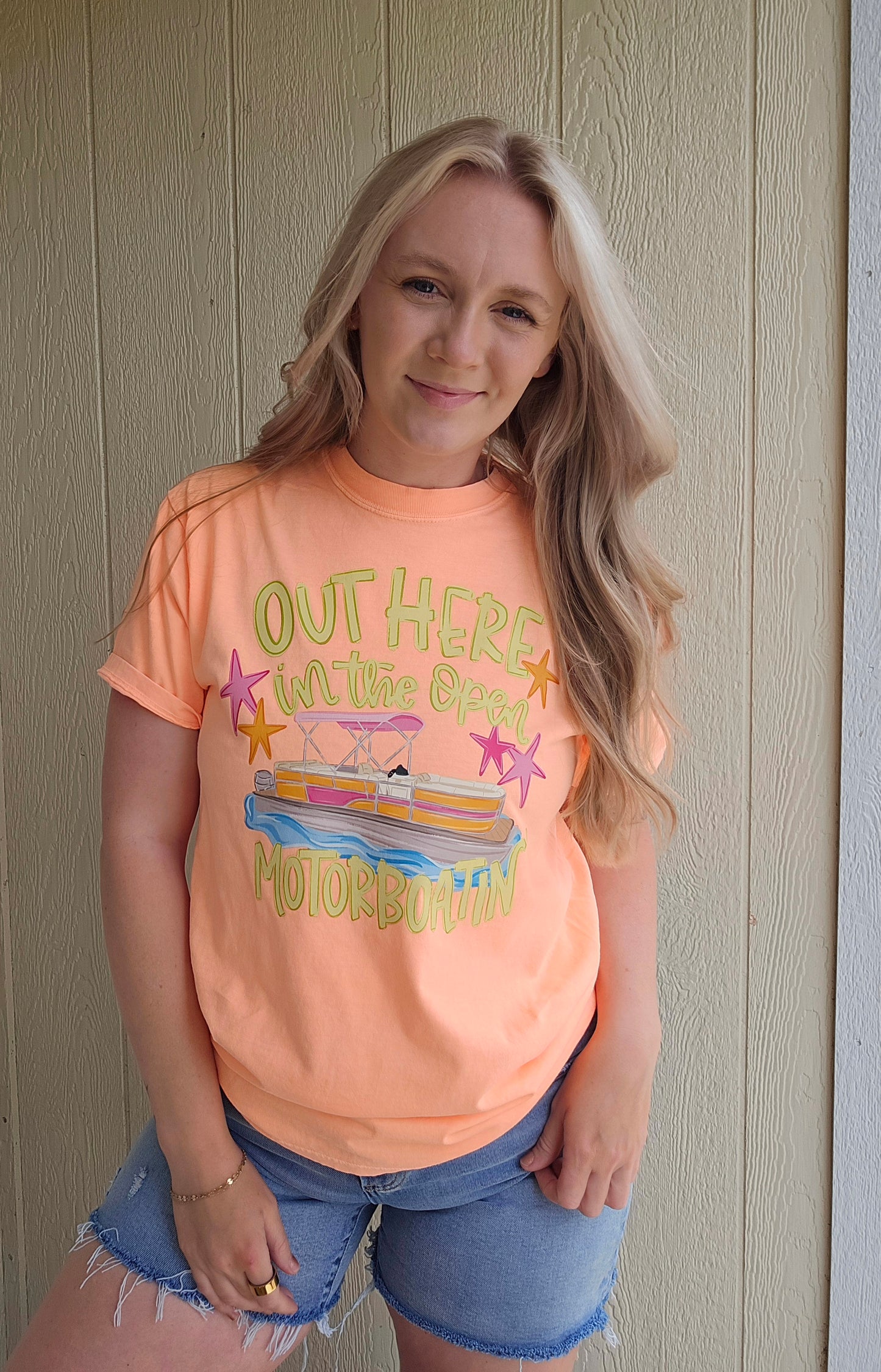 MOTORBOATIN' Neon Peach Vintage Wash Tee