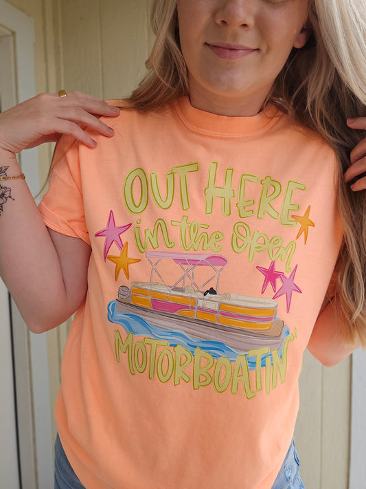 MOTORBOATIN' Neon Peach Vintage Wash Tee
