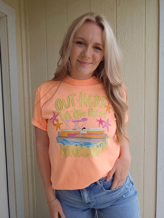 MOTORBOATIN' Neon Peach Vintage Wash Tee