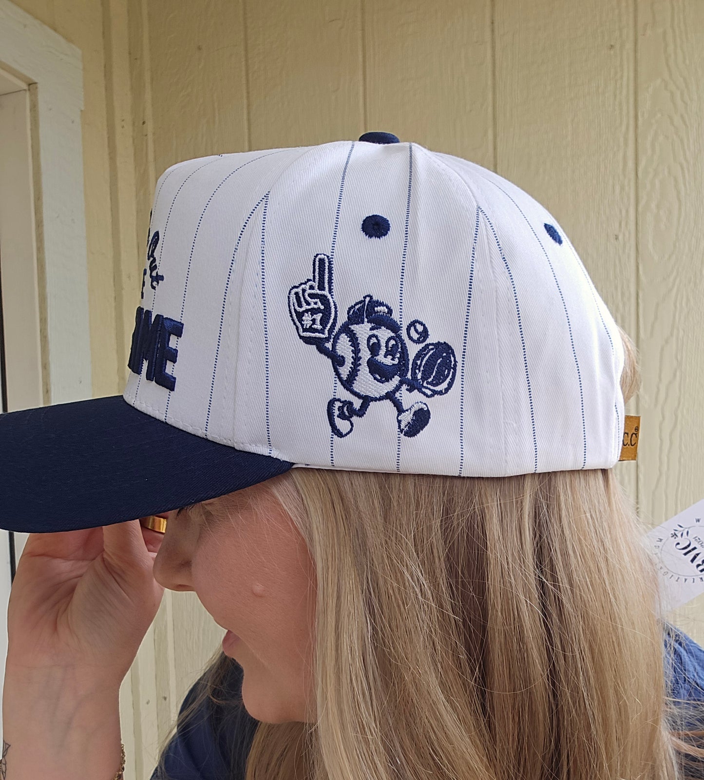 TAKE ME OUT TO THE BALL GAME Pinstripe Embroidered Trucker Hat