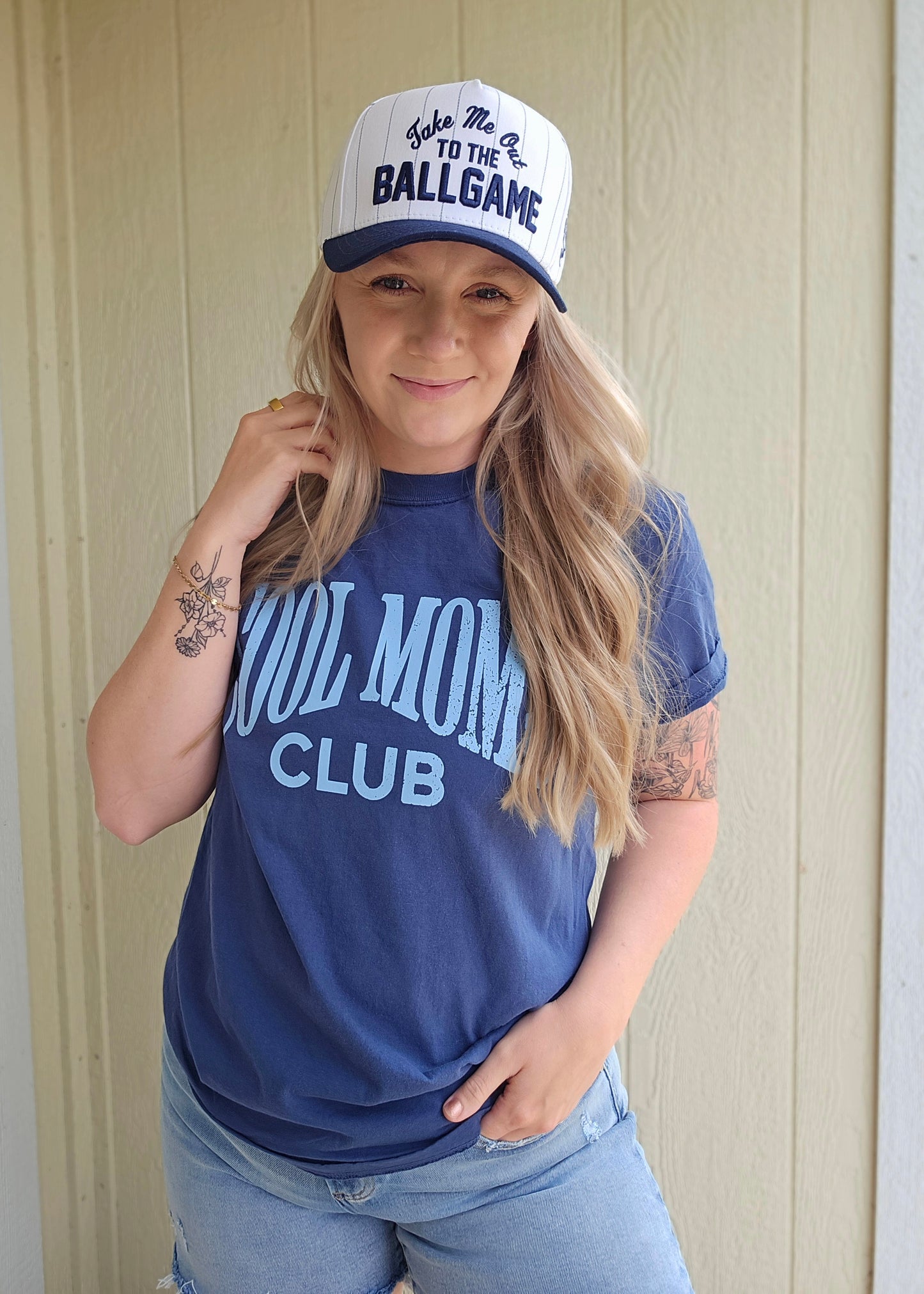 TAKE ME OUT TO THE BALL GAME Pinstripe Embroidered Trucker Hat