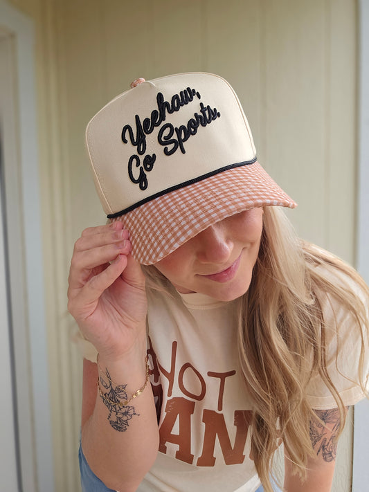 YEEHAW, GO SPORTS Gingham Embroidered Trucker Hat