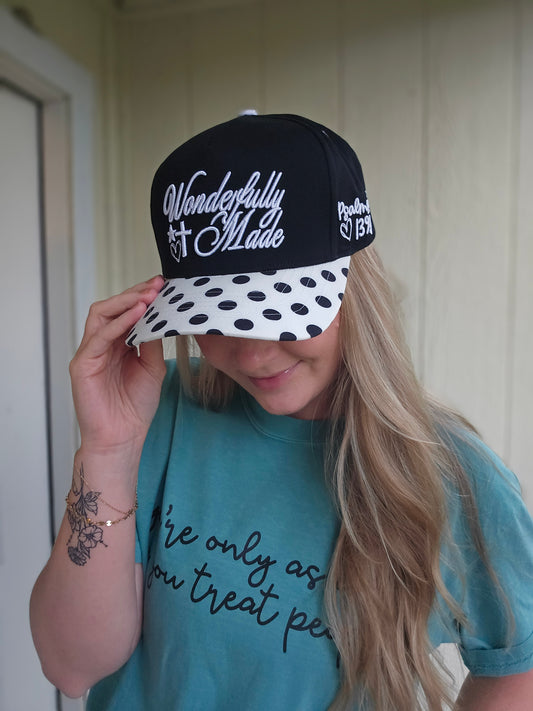 WONDERFULLY MADE Black Polka Dot Embroidered Trucker Hat