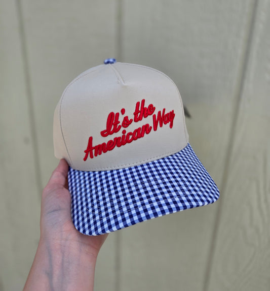 THE AMERICAN WAY Gingham Embroidered Trucker Hat