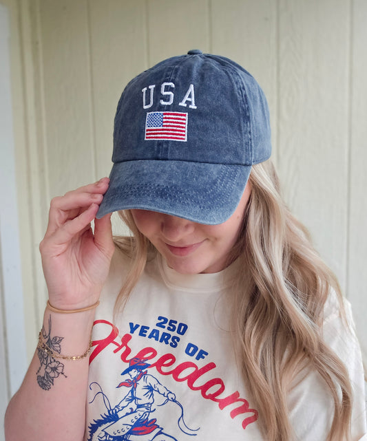 USA FLAG Navy Embroidered Baseball Hat