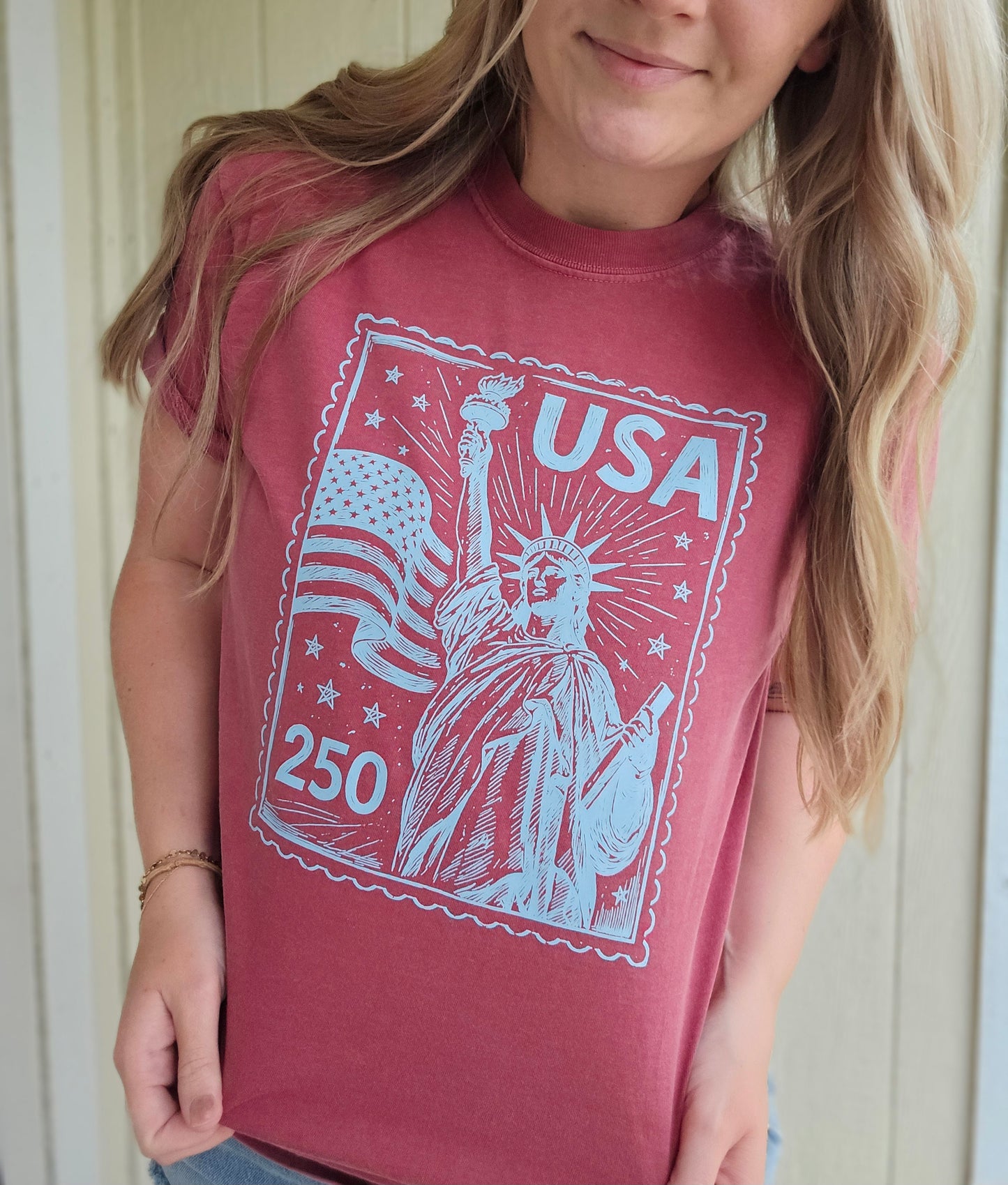 USA 250TH STAMP Red Vintage Wash Tee