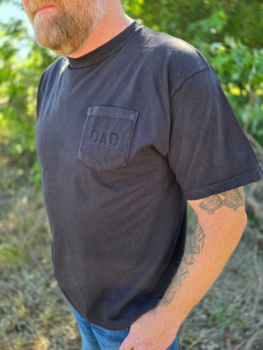DAD Black on Black Embroidered Pocket Short Sleeve Tee