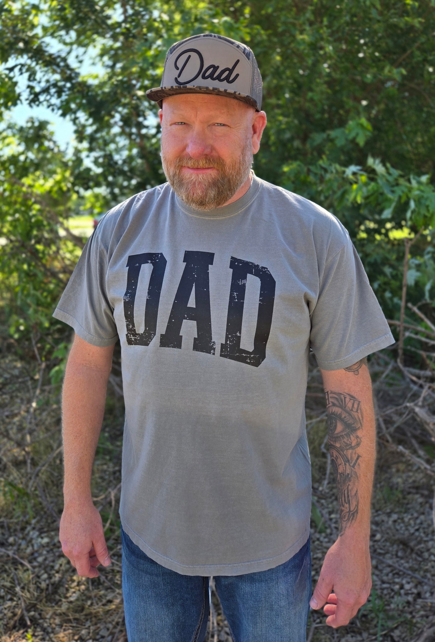 DAD VARSITY Distressed Grey Vintage Wash Tee