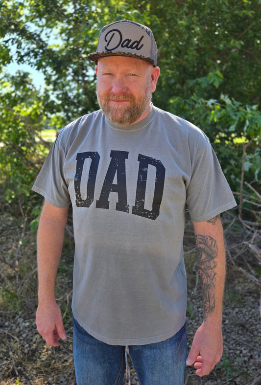 DAD VARSITY Distressed Grey Vintage Wash Tee