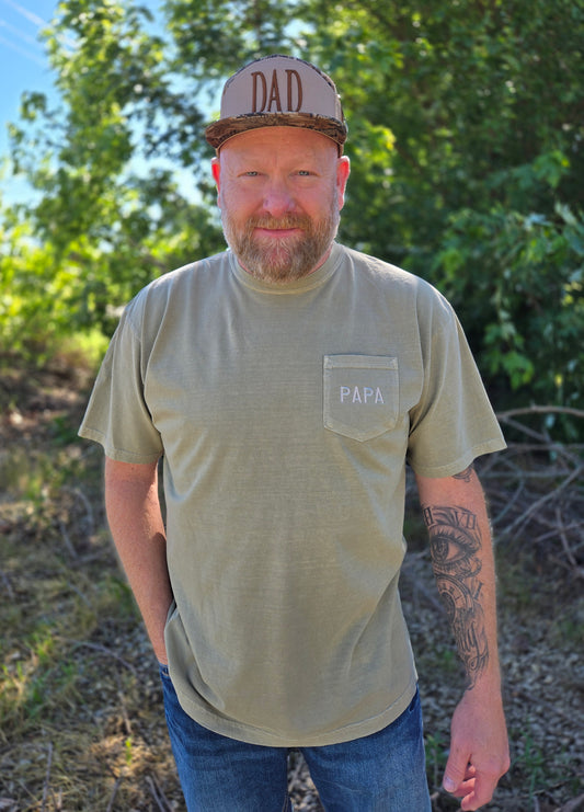 PAPA Tone On Tone Khaki Embroidered Pocket Tee