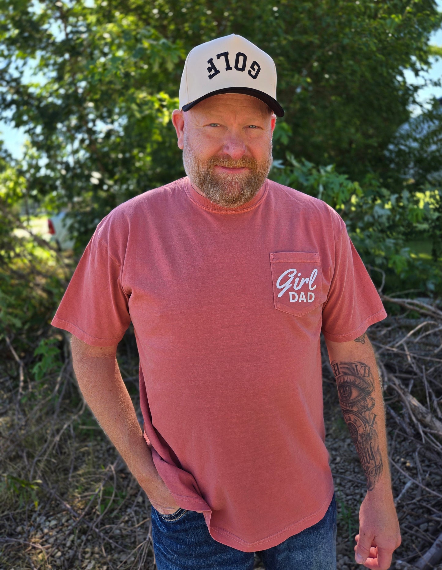 GIRL DAD Salmon Vintage Wash Pocket Tee