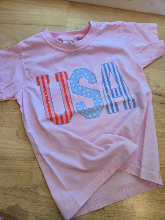 USA MULTI Pattern Light Pink Vintage Wash Tee (YOUTH)