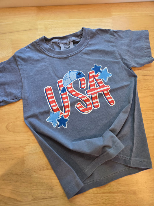 USA BALLCAP Denim Blue Vintage Wash Tee (YOUTH)