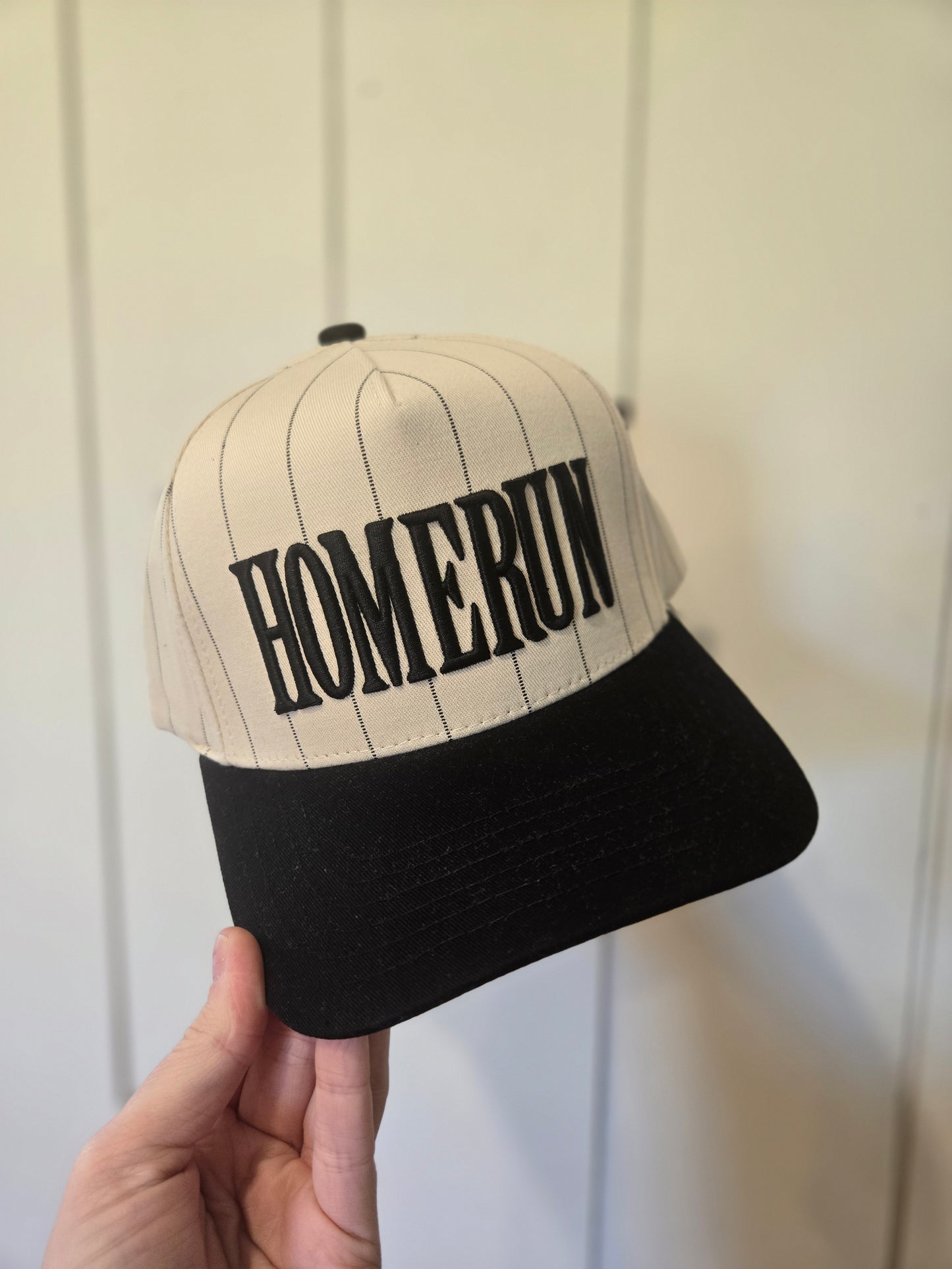 HOMERUN Black Pinstripe Embroidered Trucker Hat