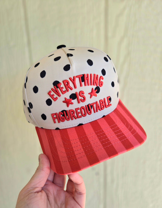EVERYTHING IS FIGUREOUTABLE Red Stripe/Polka Dot Embroidered Hat