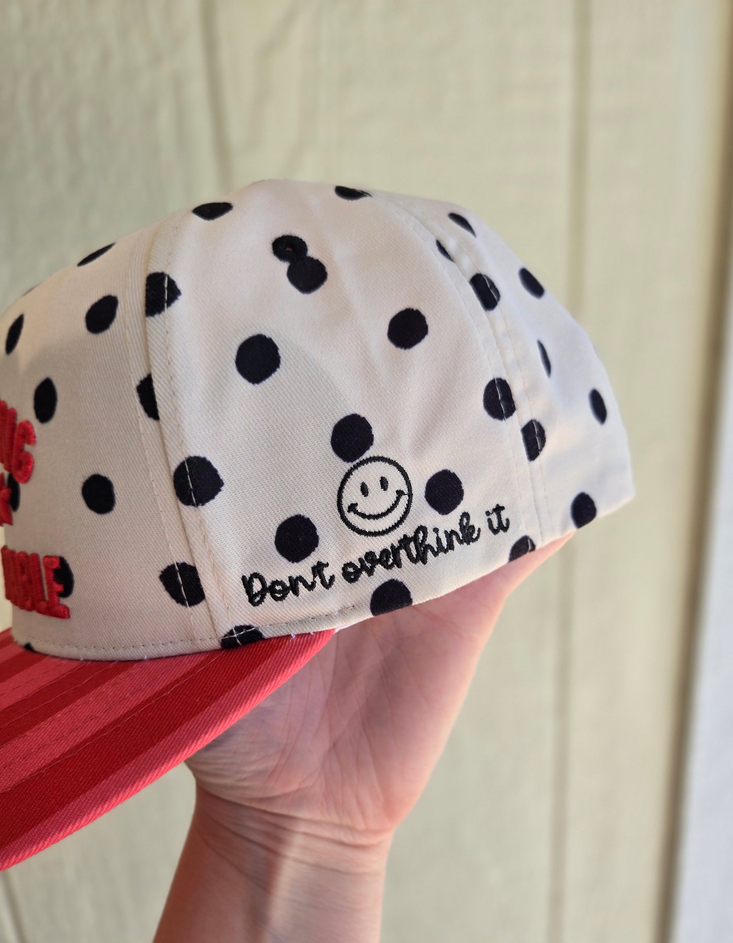 EVERYTHING IS FIGUREOUTABLE Red Stripe/Polka Dot Embroidered Hat