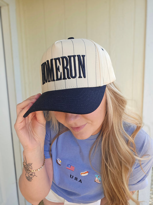 HOMERUN Black Pinstripe Embroidered Trucker Hat