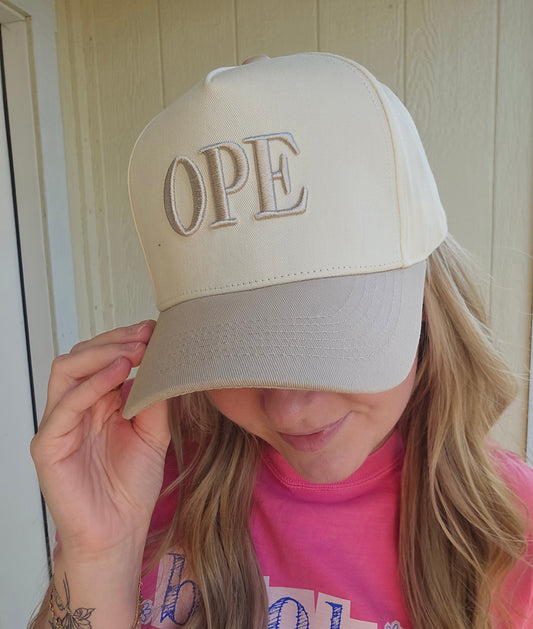 OPE Two-Tone Beige/Tan Trucker Hat