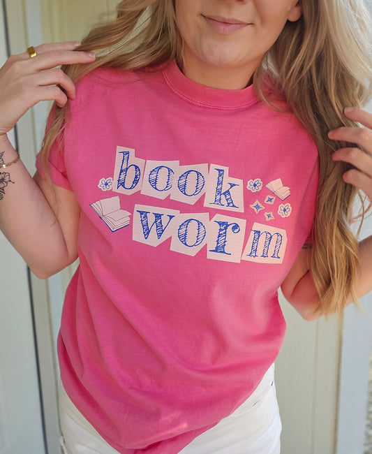 BOOK WORM Pink Berry Vintage Wash Tee