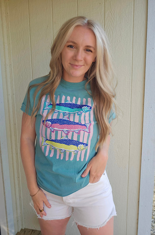 STRIPED FISH Seafoam Vintage Wash Tee