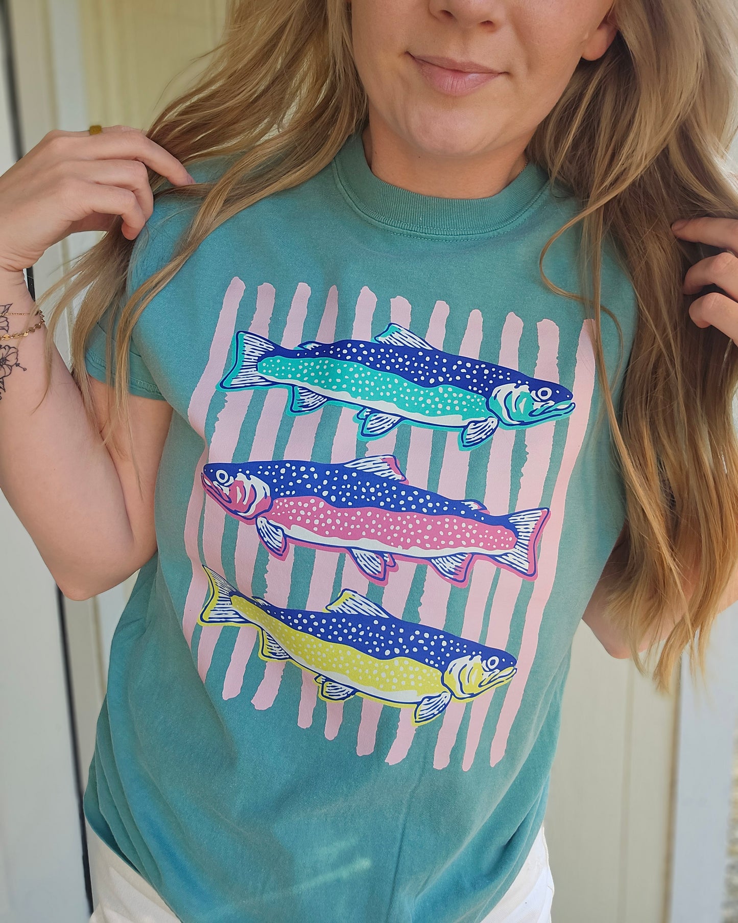 STRIPED FISH Seafoam Vintage Wash Tee