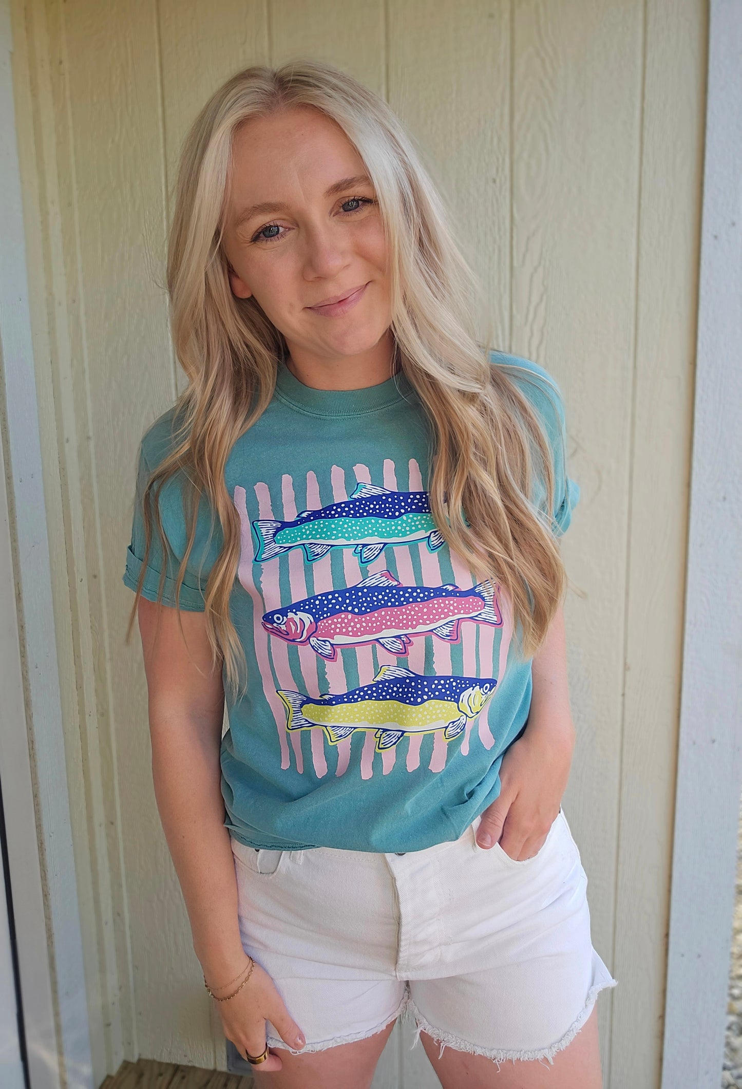 STRIPED FISH Seafoam Vintage Wash Tee
