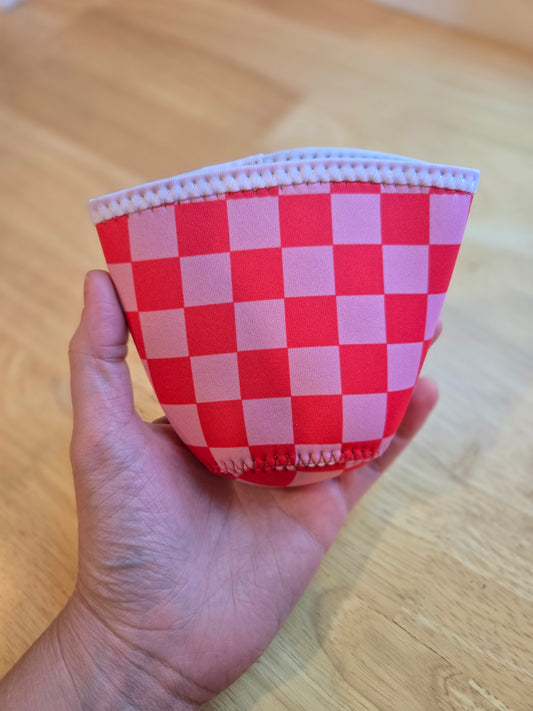 PINK/RED Checkered Iced Coffee Sleeve (Small)