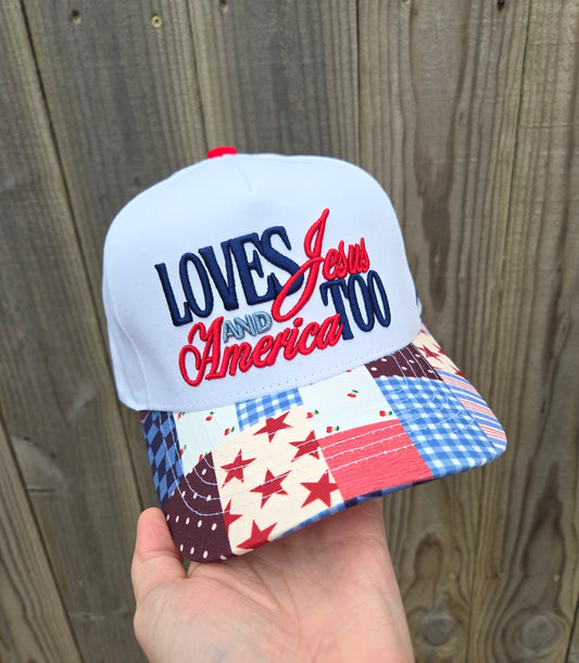 LOVES JESUS & AMERICA TOO Embroidered Trucker Hat