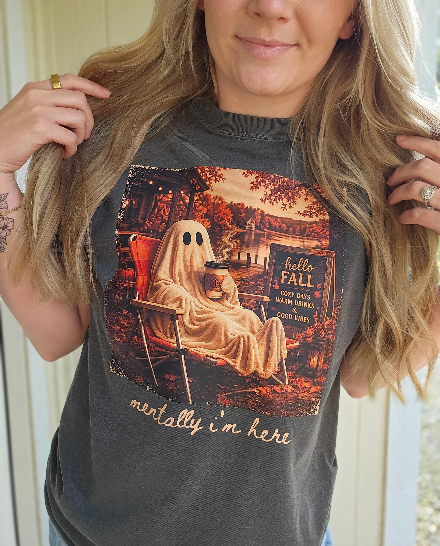 MENTALLY I'M HERE Charcoal Vintage Wash Tee