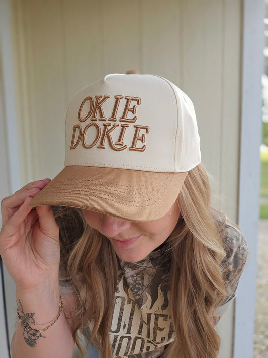 OKIE DOKIE Two-Tone Beige/Tan Trucker Hat
