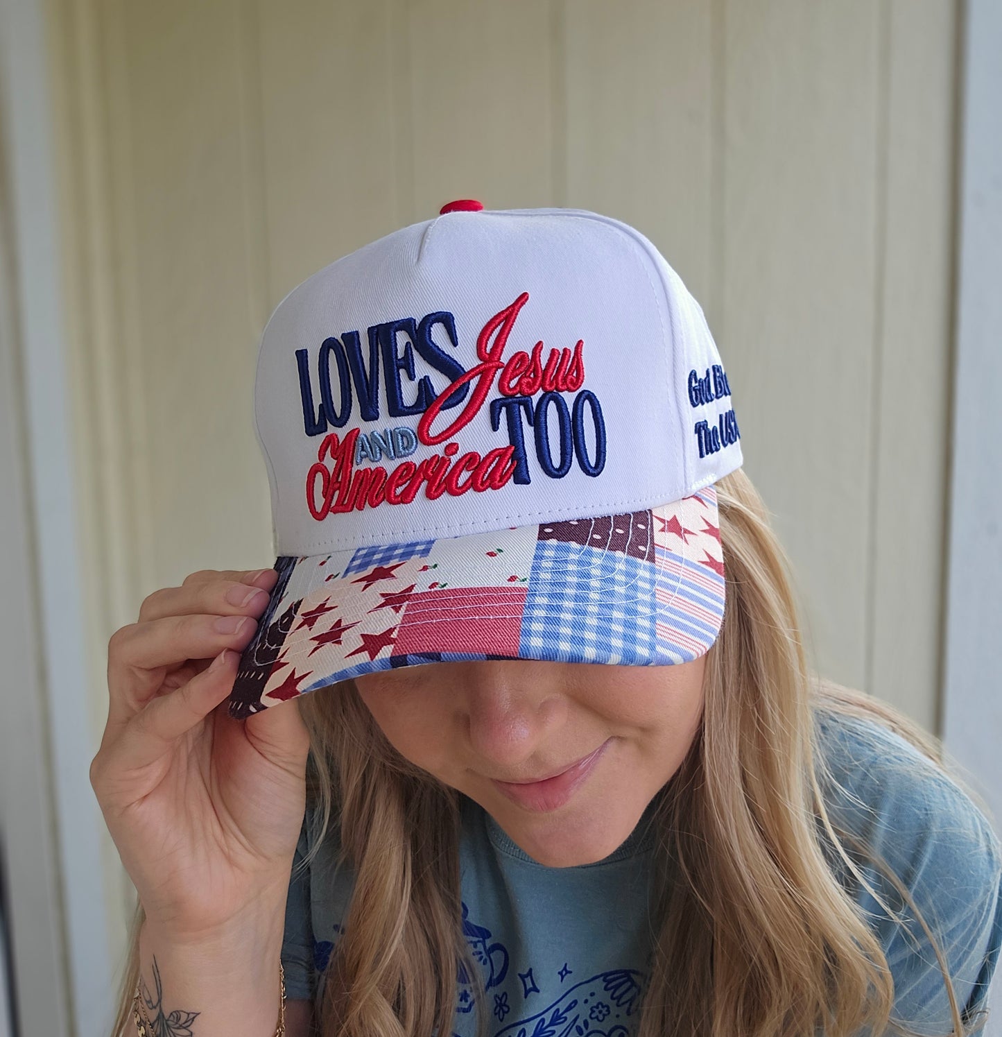 LOVES JESUS & AMERICA TOO Embroidered Trucker Hat