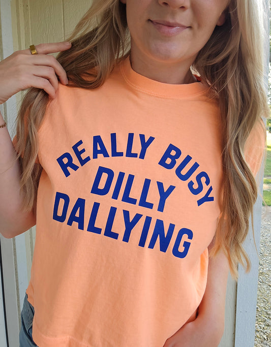 BUSY DILLY DALLYING Neon Peach Vintage Wash Crop Tee
