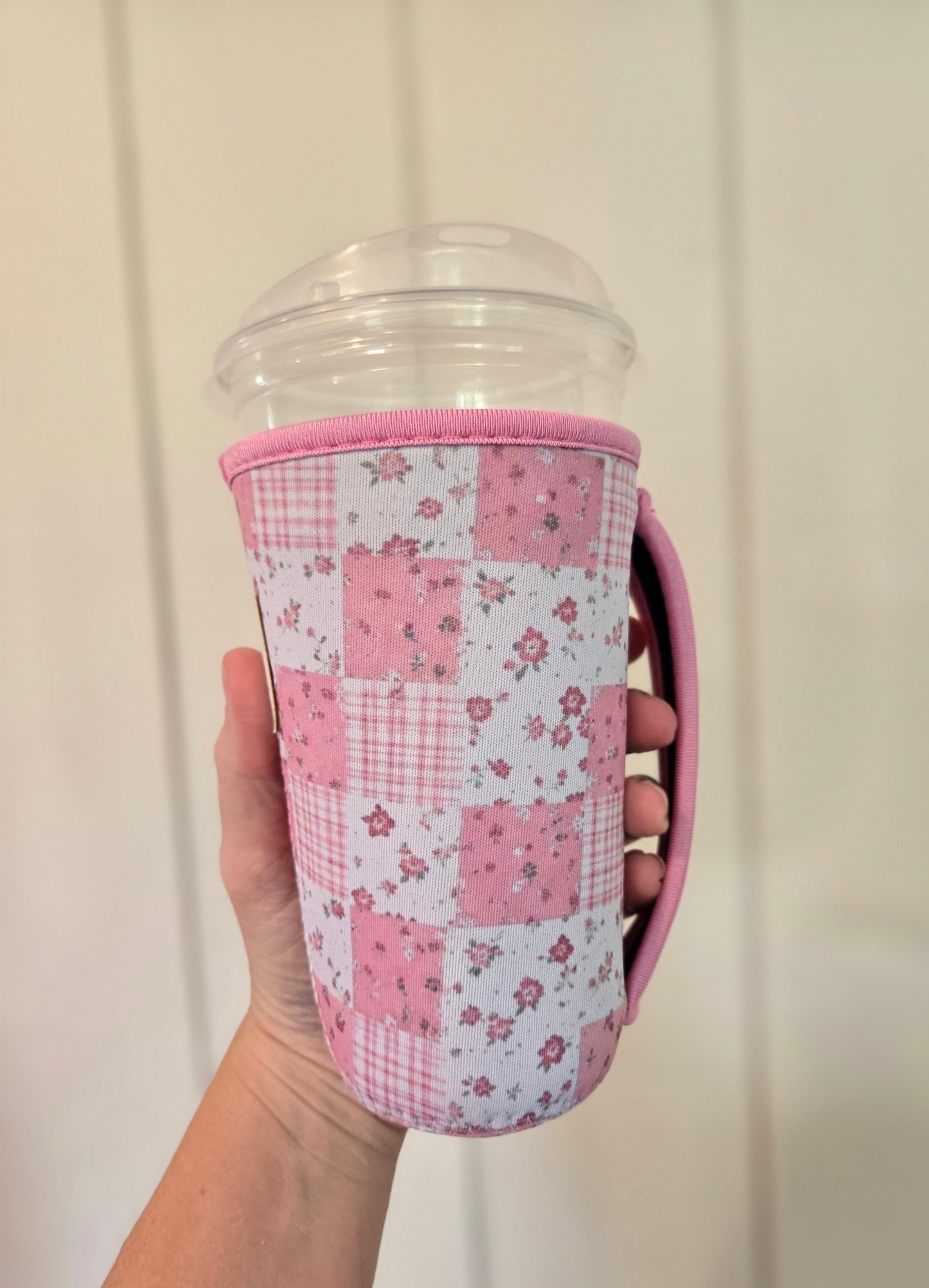 PINK PATCHWORK Iced Coffee Sleeve w/Handle