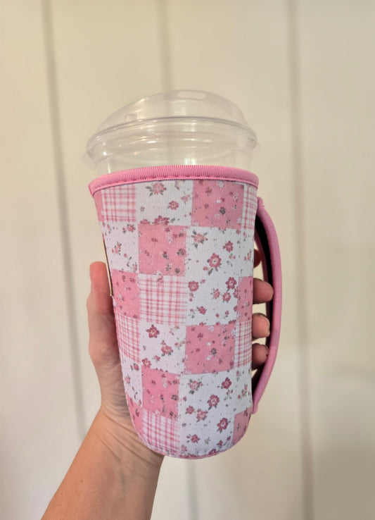 PINK PATCHWORK Iced Coffee Sleeve w/Handle