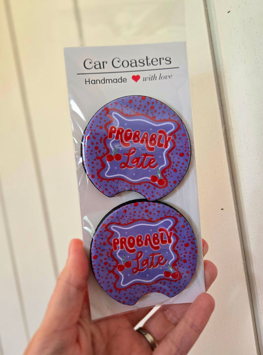 PROBABLY LATE Cherry Car Coasters (Set of 2)