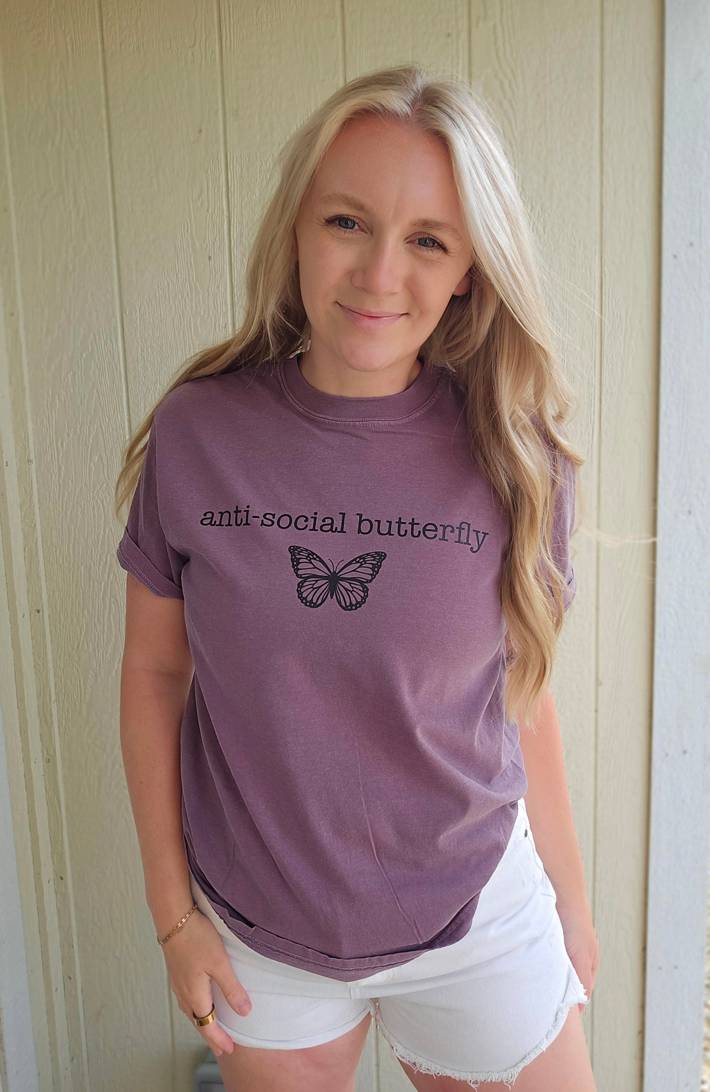 ANTISOCIAL BUTTERFLY Dusty Plum Vintage Wash Tee