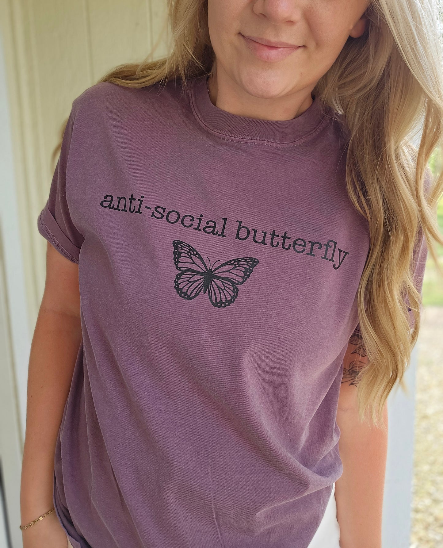 ANTISOCIAL BUTTERFLY Dusty Plum Vintage Wash Tee