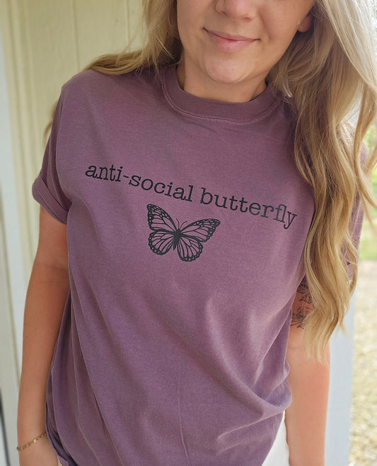 ANTISOCIAL BUTTERFLY Dusty Plum Vintage Wash Tee