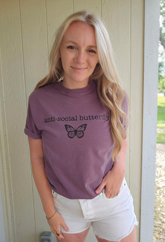 ANTISOCIAL BUTTERFLY Dusty Plum Vintage Wash Tee