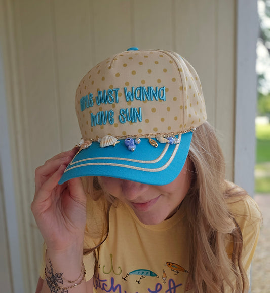 GIRLS JUST WANNA HAVE SUN Polka Dot Trucker Hat