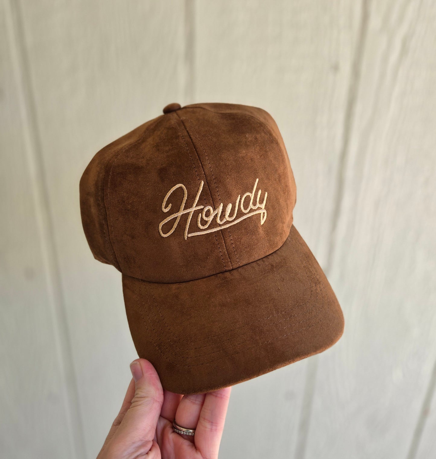 HOWDY Script Suede Embroidered Baseball Hat